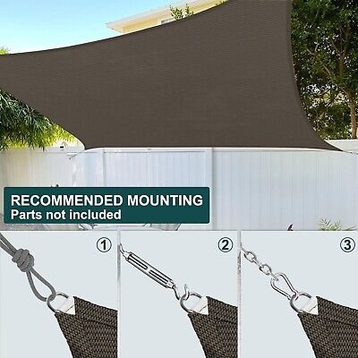 Sun Shade Sail 16'x20' Rectangle Brown Permeable Curved Edge Canopy Heavy Dut...