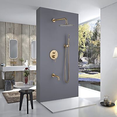 RBROHANT Shower System with Tub Spout and Handheld Brushed Gold Bathtub Showe...