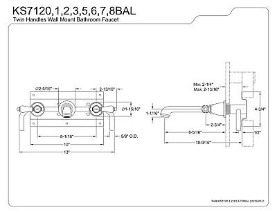 Kingston Brass KS7122BAL Heirloom Two-Handle Wall Mount Bathroom Faucet, 10-7...