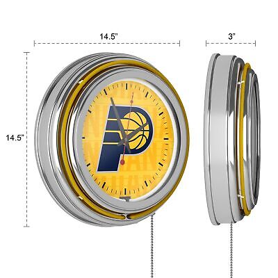 Trademark Gameroom NBA Chrome Double Rung Neon Clock - City - Indiana Pacers