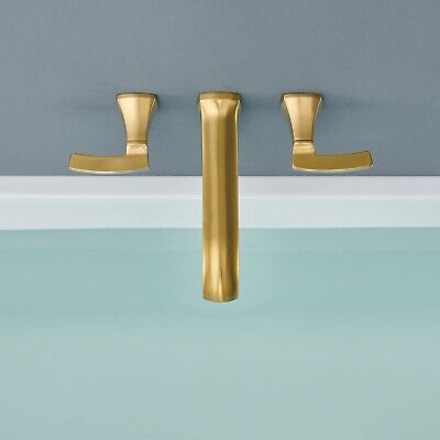 Wall Mount Tub Faucet High Flow Roman Tub Filler Long Spout Reach Brushed Gol...