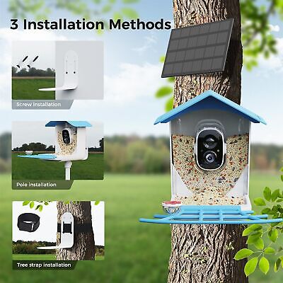 Smart Bird Feeder with Camera, 1080P Video Bird Feeders Squirrel Proof, AI Re...