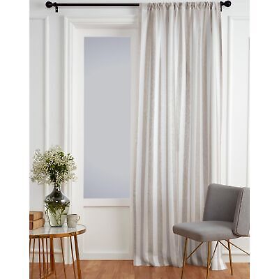 Solino Home 100% Pure Linen Curtain 108 Inches Long &#8211; Natural and White Li