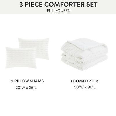 Comfort Spaces Cotton Comforter Set Jacquard Pom-Pom Tufts Design, Down Alter...