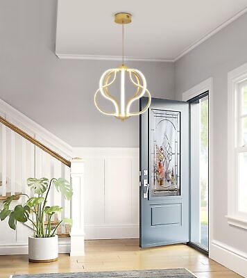 Q&S Modern Led Chandelier,Gold Hanging Pendant Lights for Dining Room Foyer E...