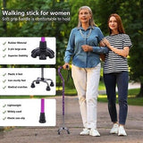 Walking Cane for Women & Men, Folding Offset Quad Cane with 4 Pronged Base fo...