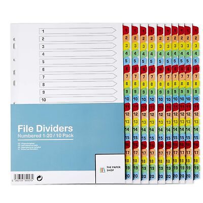 [10 Pack] Binder Dividers with Tabs A4 1-20 Numbered Tabs | Dividers for 3 Ri...