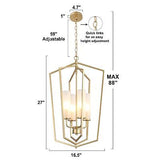 Gold Chandelier Light Fixture, Modern Farmhouse Chandelier, 4-Light Lantern P...