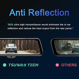 10" Mirror Dash Cam Anti Reflection/High-Beam Full Touch Screen 1080p Front/R...