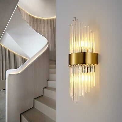 WABON K9 Crystal Wall Sconce, Modern Gold Wall Mount Light Bedroom Glass Wall...