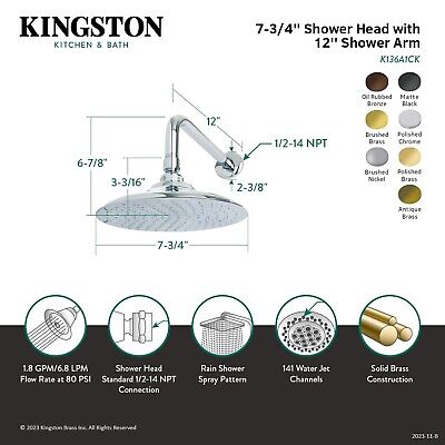 Kingston Brass K136A3CK Victorian Shower Head, Antique Brass