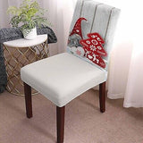 Dining Chair Slipcover, Christmas Cartoon Gnome Red Tree Wood Grain Board Win...