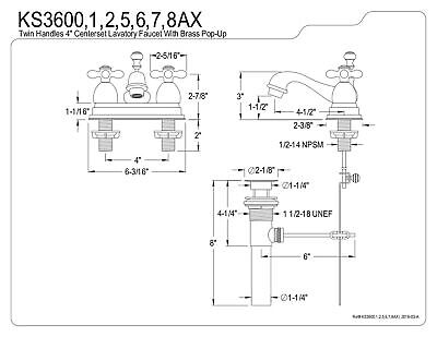 Kingston Brass KS3606AX Restoration 4" Centerset Bathroom Faucet, Polished Ni...