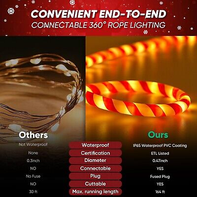 Shine Decor Candy Cane LED Rope Light for Christmas, 360&#176; Rope Lighting -4F