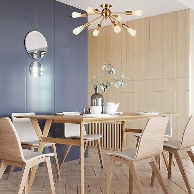 VINLUZ 8-Light Sputnik Chandelier Brushed Brass Semi Flush Mount Ceiling Ligh...