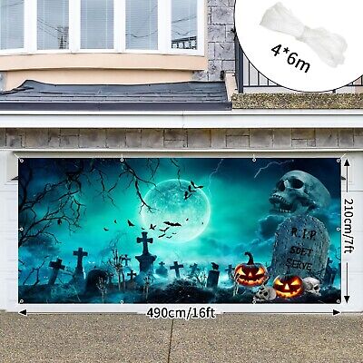 Halloween Garage Door Decorations 7x16ft Large Hanging Halloween Garage Door ...