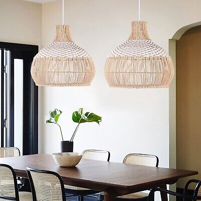 1 Light Rattan Pendant Light Fixture Ceiling Lights Chandelier Handwoven Pend...