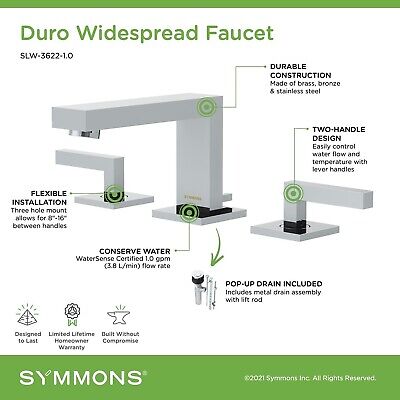 Symmons SLW-3622-1.0 Duro Widespread 2-Handle Bathroom Faucet with Drain Asse...