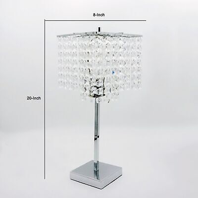 Benjara BM300850 20 in. Hanging Crystal Accent Shade & Metal Base Modern Tabl...