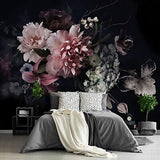 Fightal - Black Peony Floral Tropical Botanical Wallpaper Plant Leaf Large Wa...