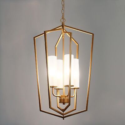 Gold Chandelier Light Fixture, Modern Farmhouse Chandelier, 4-Light Lantern P...