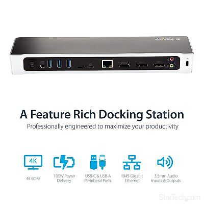 StarTech.com USB-C Dock - 4K Triple Monitor Laptop Docking Station with Dual ...