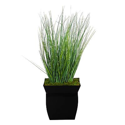 Nearly Natural 21in. Onion Grass Artificial Plant in Black Metal Planter