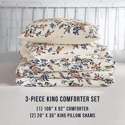 Lucky Brand Garden Floral Bouquet King Microfiber Comforter Set with Sham - 3...