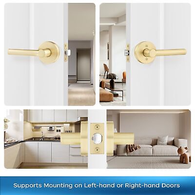 Leydebong 4 Pack Satin Brass Door Handles, Door Knobs Interior in Gold Finish...