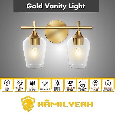 Hamilyeah Gold Bathroom Lighting Fixtures Over Mirror, 2 Light Vanity Lights ...