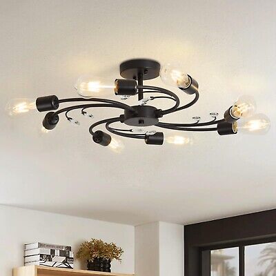 Modern Sputnik Ceiling Light Fixture 8 Light Black Industrial Chandeliers, Se...