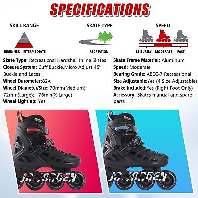 Inline Skates for Women Men, 4 Sizes Adjustable Roller Skates with Full Light...