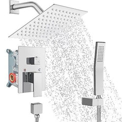 Midanya Polish Chrome Bathroom Rain Shower System Shower Faucet Set Wall Moun...