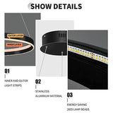 Modern LED Chandelier,60W Black Chandelier 1-Ring,Dimmable 3000K-6000K Round ...