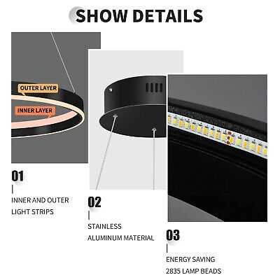 Modern LED Chandelier,60W Black Chandelier 1-Ring,Dimmable 3000K-6000K Round ...