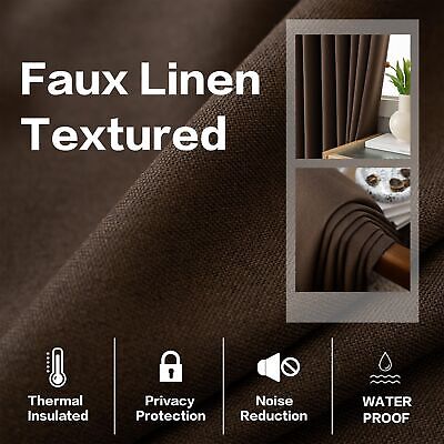 Total Blackout Pinch Pleat Curtain for Bedroom, Triple Weave Faux Linen Therm...