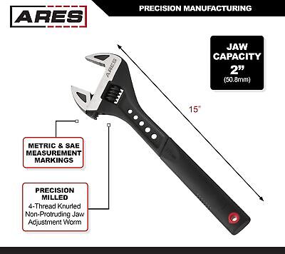 ARES 79005-15-Inch Adjustable Wrench - 2-Inch Jaw Capacity - Chrome Vanadium ...