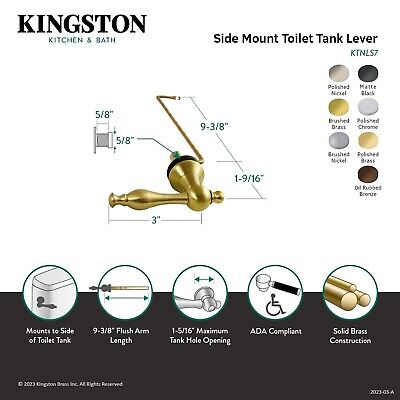 Kingston Brass KTNLS2 Naples Side Mount Toilet Tank Lever, Polished Brass