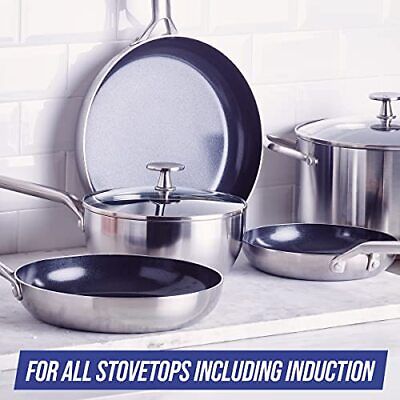 Blue Diamond Cookware Tri-Ply 11 Piece Pots and Pans Set, Silver