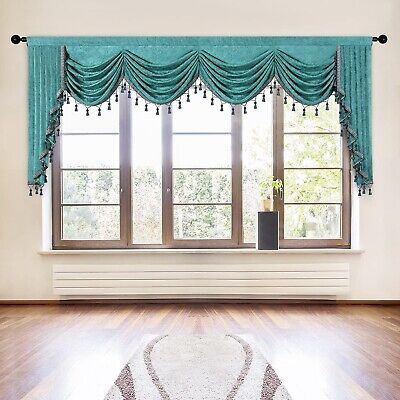 ELKCA Thick Chenille Window Curtains Valance for Living Room Turquoise Waterf...