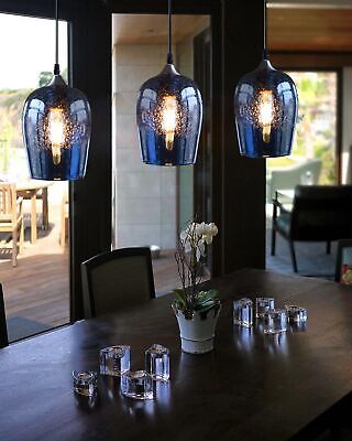 ARIAMOTION Glass Pendant Lights Kitchen Island Blue Modern Light Fixtures Cei...