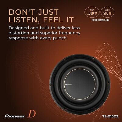 Pioneer TS-D10D2 - Powerful 10-inch Subwoofer, 1500 Watts Peak Power, Dual 2 ...