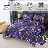 ZRNBAST 7 PC Hexagon Purple Queen Bed in A Bag Women Men Honeycomb Geometric ...