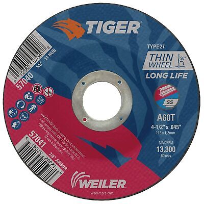 Weiler 57041 4-1/2 Inch Cutting Wheel, Tiger AO Steel/Metal Long Life Perform...