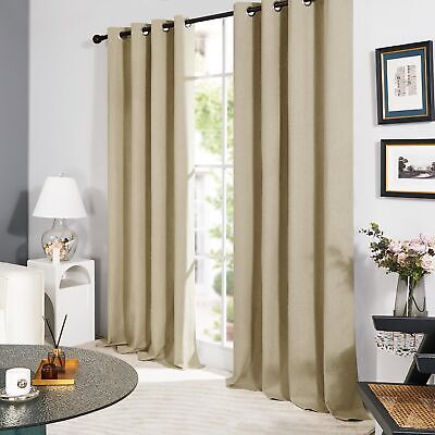 Deconovo Linen 100% Blackout Grommet Curtains for Bedroom and Living Room,Bei...