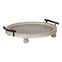 Kate and Laurel Bruillet Farmhouse Round Tray, 15 inch 15" Diameter, Gray