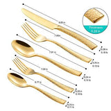 Silverware Set Gold Hammered Pattern Flatware Cutlery Stainless Steel Mirror ...