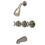 Kingston Brass KB238AX Tub and Shower Faucet with 3-Cross Handle, Brushed Nic...