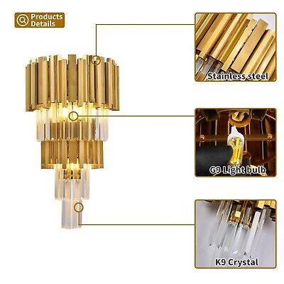 WABON Modern Crystal Wall Sconce Lighting 3-Light Gold Wall Sconce Crystal Ha...