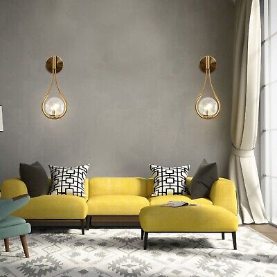 BOKT Gold Globe Glass Wall Sconce 2 Pack Mid-Century Modern Vanity Lights Ind...